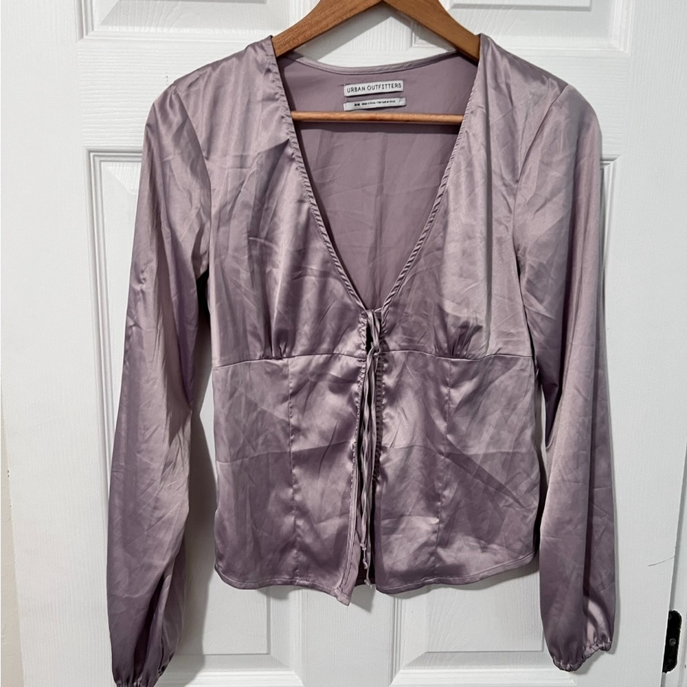 Purple satin long sleeve blouse